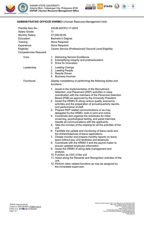 PERMANENT ADMINISTRATIVE OFFICER II (BUDGET OFFICER I) OSEC .